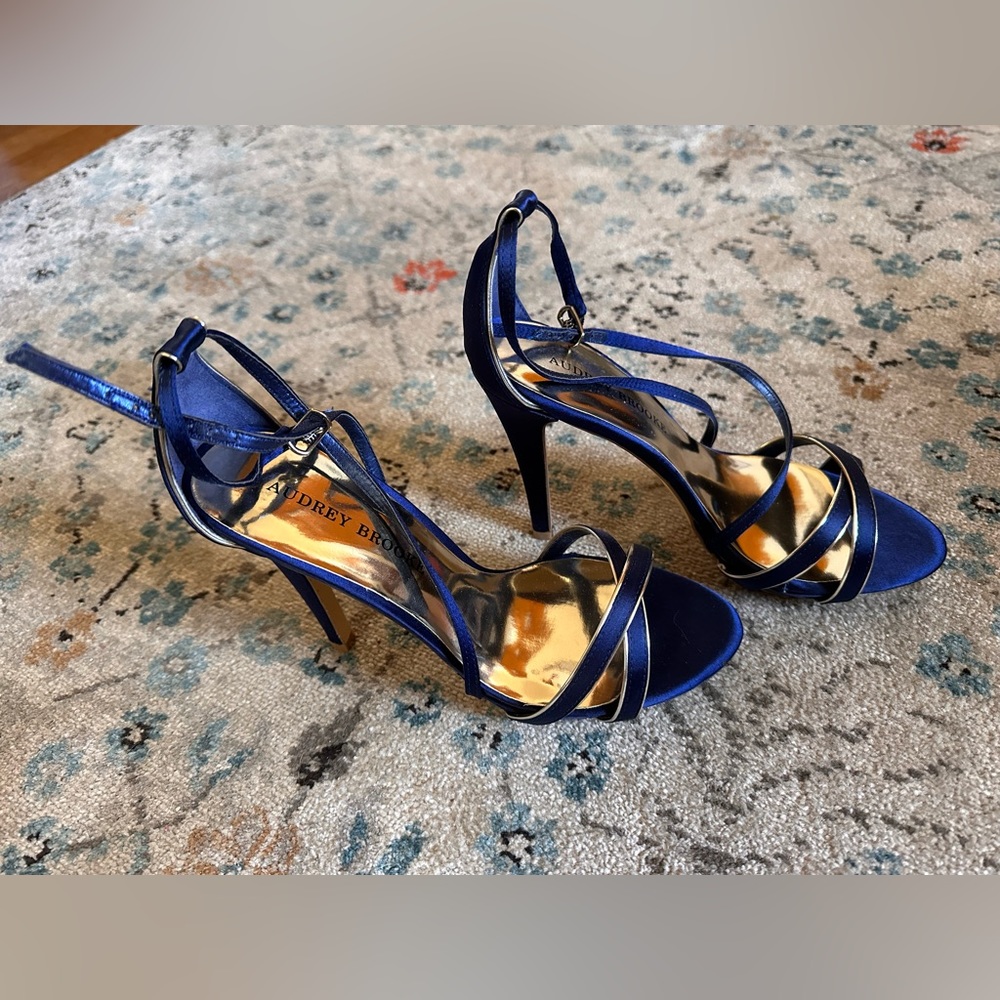 Audrey Burke Fiona Strap Heel - Blue & Silver Trim